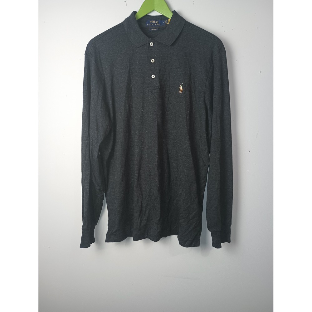 Polo Ralph Lauren Mens Classic Fit Long Sleeve Polo Shirt Charcoal Gray Size M